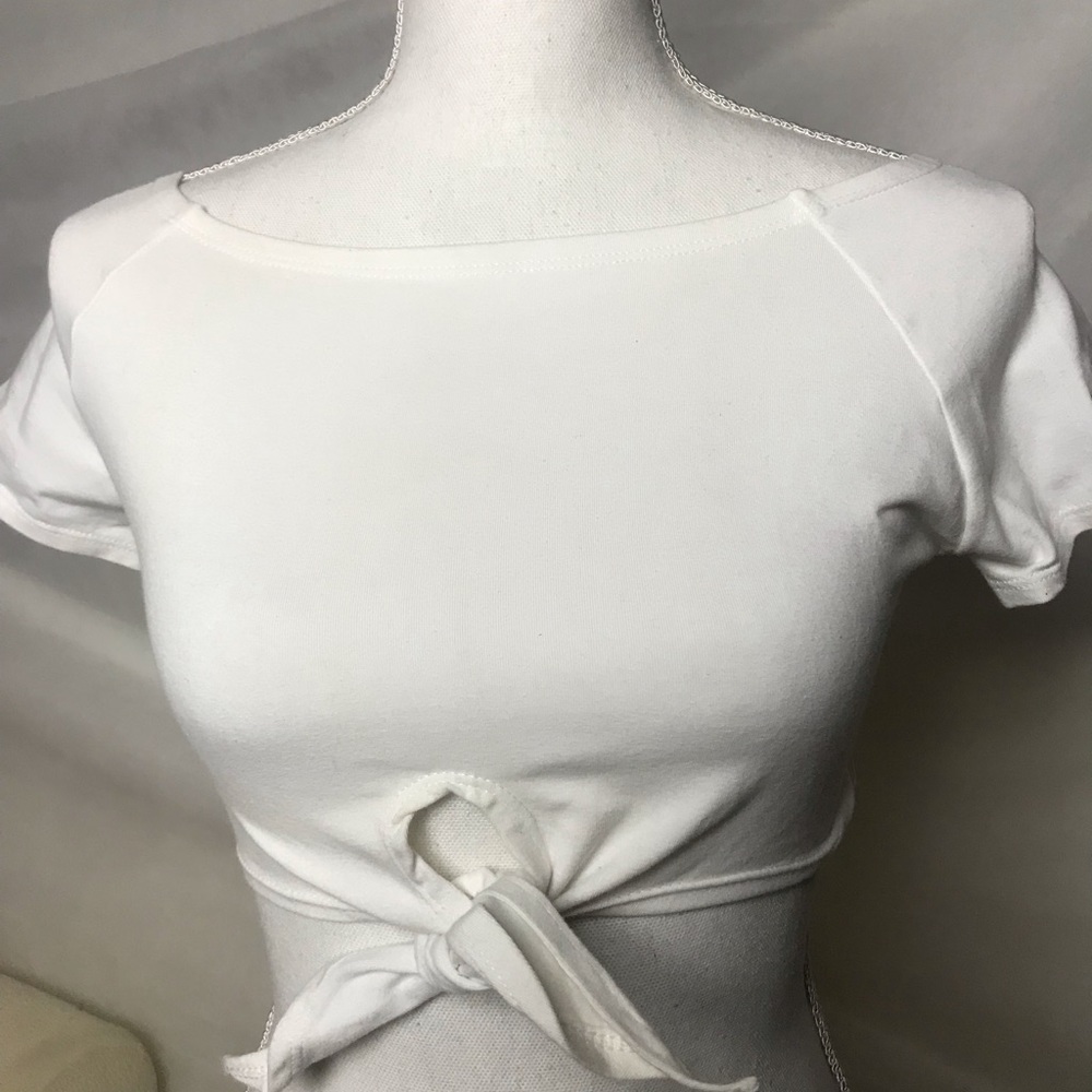 White EasyRiders Crop Top with Tie - Size S